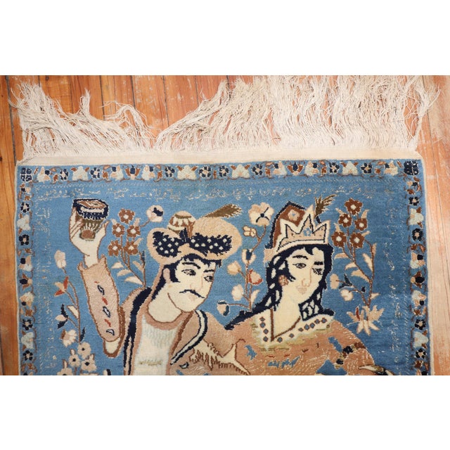 Vintage Zabihi Collection Persian Nain Blue Pictorial Rug For Sale - Image 9 of 9