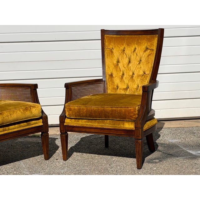 Pair of Vintage Mid-Century Hollywood Regency High-Back Velvet Fireside Chairs For Sale - Image 9 of 12
