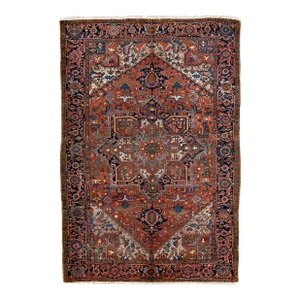 Antique Persian Heriz Handmade Medallion Designed Rust Wool Rug