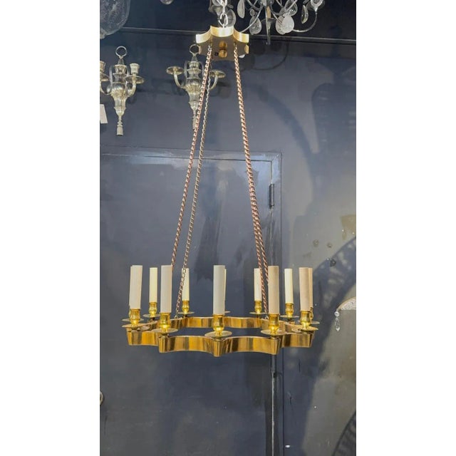 1940 French Gilt Bronze Scalloped Chandelier 12 Lights For Sale - Image 4 of 4