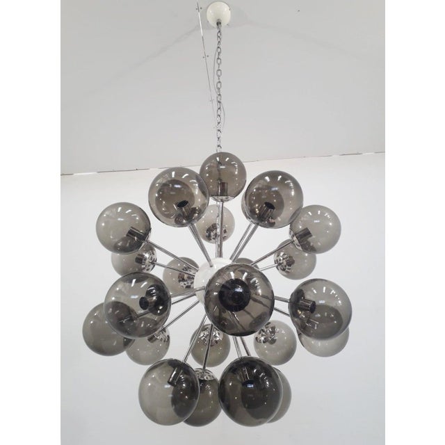 Italian 21st Century Nova Polished Nickel Smoky Murano Sputnik Chandelier by Fabio LTD For Sale - Image 3 of 5