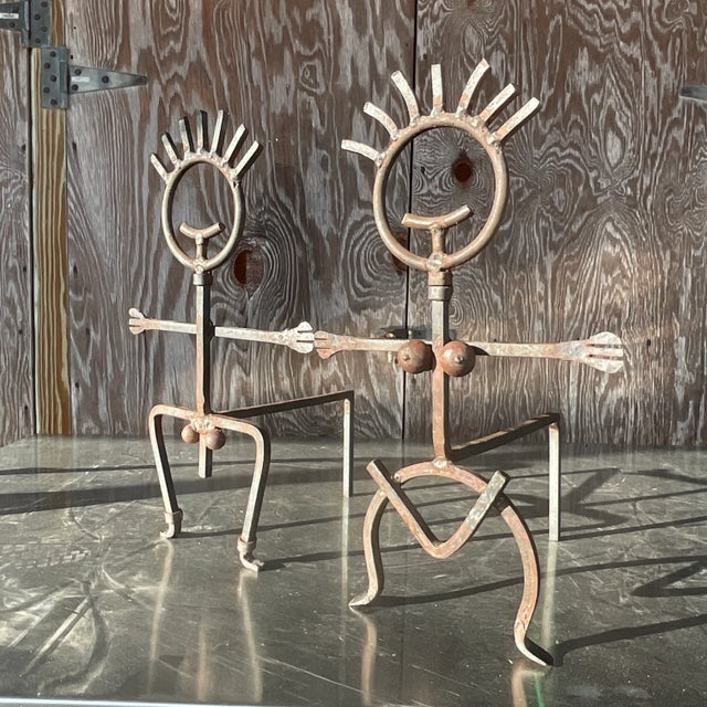 Brutalist Vintage Brutalist Patinated Man and Woman Andirons - a Pair For Sale - Image 3 of 8