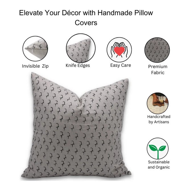 Beige Fabdivine Handmade Pillow Cover 16x16 Inch With Block Print- Ankush For Sale - Image 8 of 8