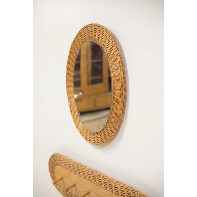 Mid-Century Wicker Set of Stool, Mirror and Coat Hanger, Former Czechoslovakia, 1970s, Set of 3 For Sale - Image 4 of 10