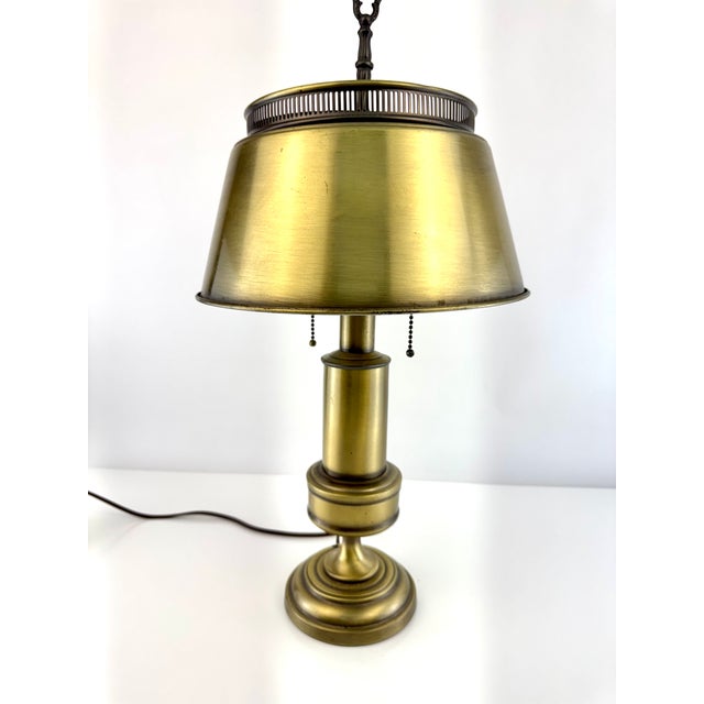 Vintage Traditional Brass Library Table Lamp With Pierced Gallery Shade For Sale In Little Rock - Image 6 of 10