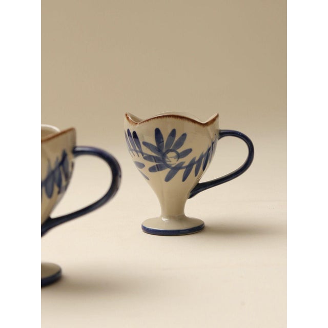 2010s Art Deco Hand-Painted Vintage-Style Uniquely Shaped Coffee Cup - Set of 2 For Sale - Image 5 of 7
