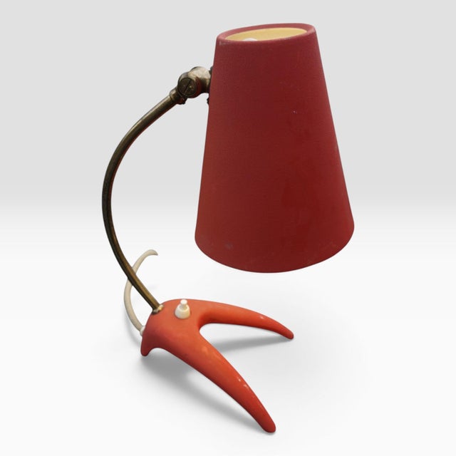 Vintage Swedish Desk Lamp in Red Wrinkle Lacquer, 1950s For Sale - Image 4 of 6
