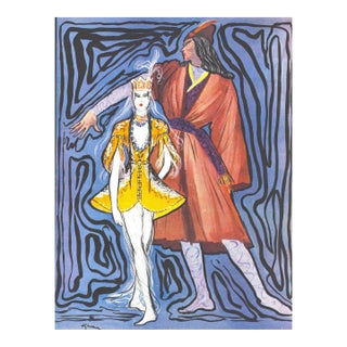 1946 French Mid-Century Ballet Dance Costume Print by Gruau , Matted For Sale