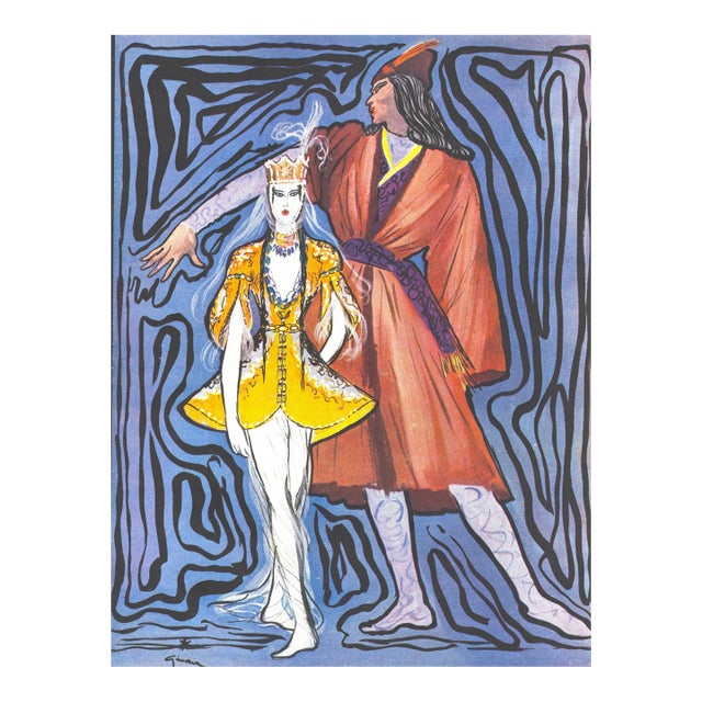 1946 French Mid-Century Ballet Dance Costume Print by Gruau , Matted For Sale