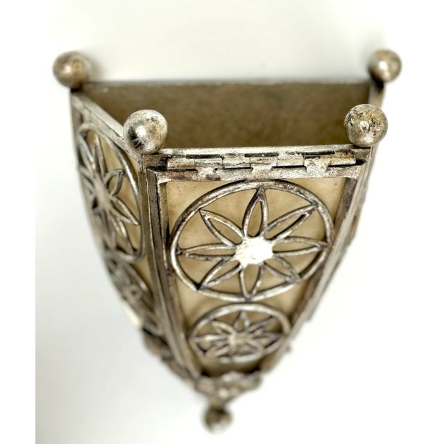 Platinum Vintage Wall Sconce: Paul Ferrante Spanish/Art Deco Style Sconce, Iron and Silver Gilt Wall Light For Sale - Image 8 of 11