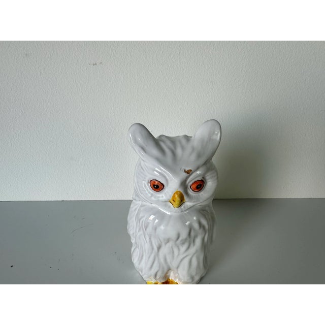 Vintage Italian White Ceramic Glazed Owl Sculpture For Sale In Miami - Image 6 of 8