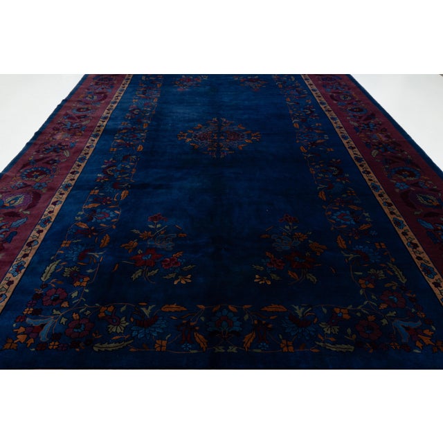 Early 20th Century Antique Chinese Art Deco Wool Rug in Cobalt Blue & Plum For Sale In New York - Image 6 of 12