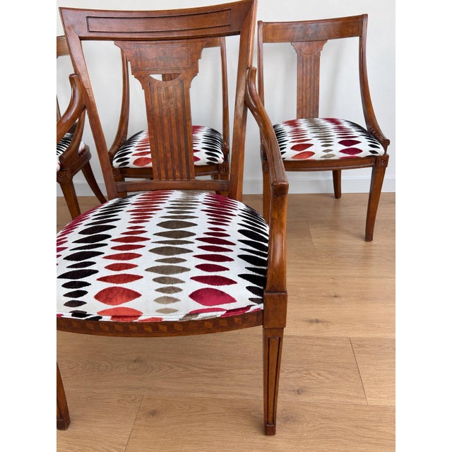 Vintage Neoclassical Style Dining Chairs - Set of 6. Newly Upholstered in Abstract Patterned Velvet. For Sale - Image 11 of 11
