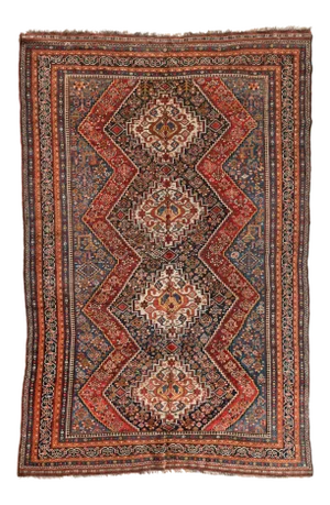 1920s-1930s Persian Ghashgai Red and Navy Tribal Geometric Rug