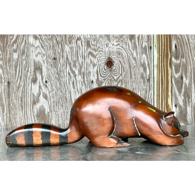 Vintage Boho Carved Wood Raccoon For Sale In West Palm - Image 6 of 10