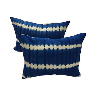 African Indigo Tie-Dye Pillows - A Pair For Sale