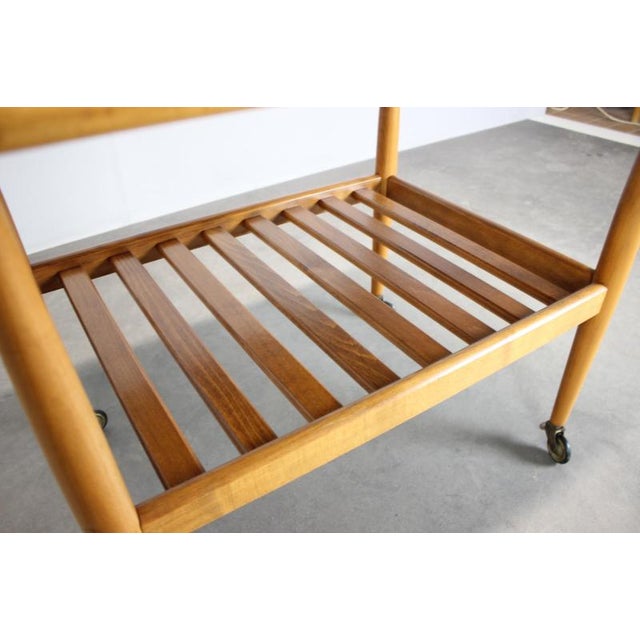 Wood Danish Teak Rolling Table with Shelf, 1960s For Sale - Image 7 of 10