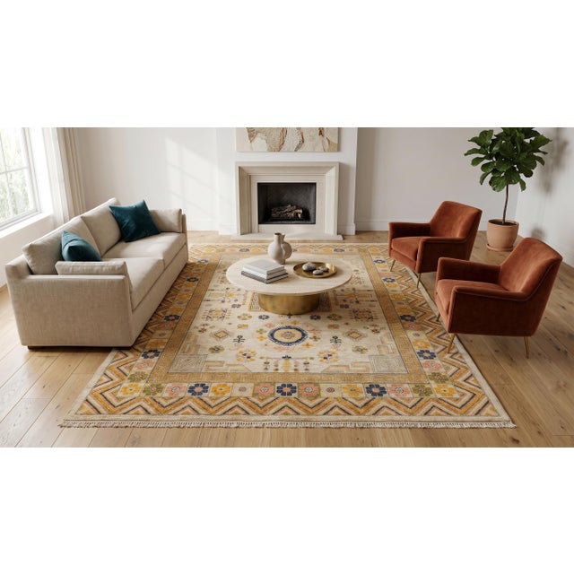 This modern Khotan-style area rug combines Silk Road aesthetics with a contemporary palette. Hand-knotted from premium...
