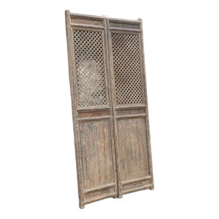 Pair of Antique Chinese Pine Trellis-Top Wall Panels/Doors/Screen For Sale