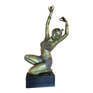 Art Deco Bronze Flapper Girl Statue on Marble by Affortunato Gory For Sale