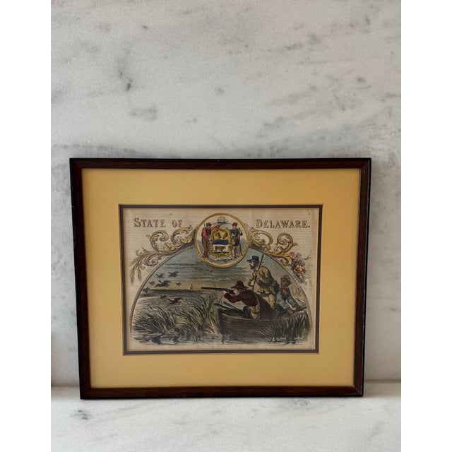 Framed Hand Colored 19th Century Lithograph Titled "State of Delaware" For Sale - Image 4 of 12