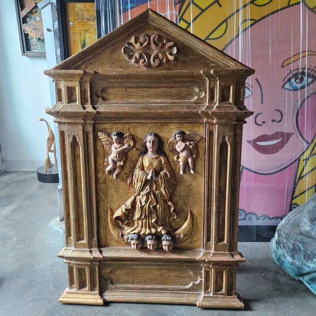 19th Century Spanish Colonial Retablo of the Virgin sold as found previously owned woithout overt damage showing wear...