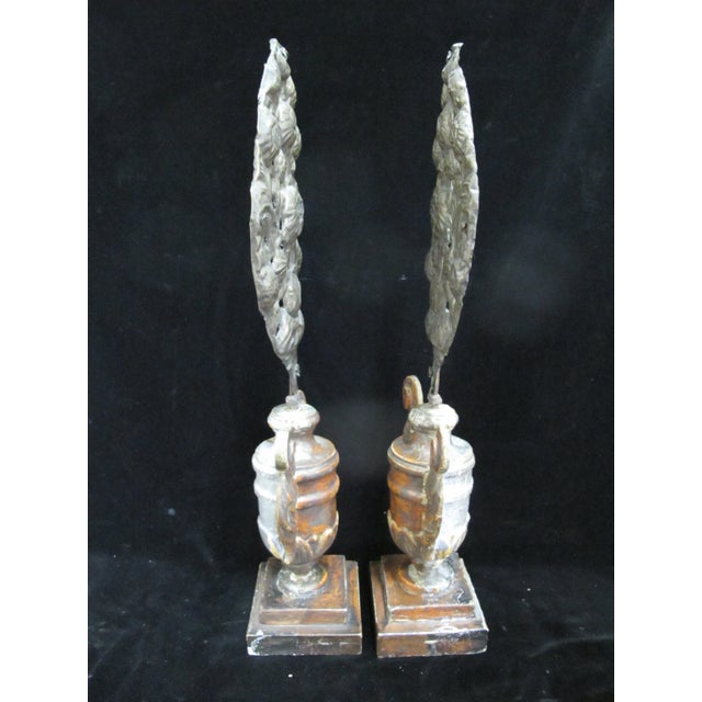 Italian 19thc Ornate Brass & Wood Flambeau Altar Candle Reflector Pair For Sale In Portland, OR - Image 6 of 11