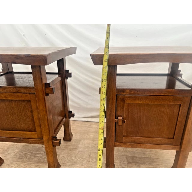 Brown 1990s Pair of Craftsman Mission Style Nightstands Side Tables Bottom Cabinet Center Shelf For Sale - Image 8 of 11