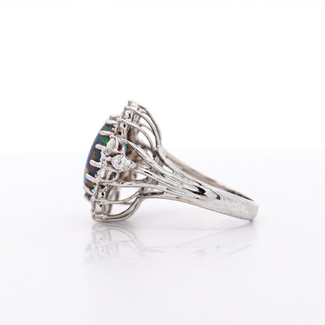 1990s Vintage Gia Certified Black Opal Mixed Cut Diamond Halo 14k Cocktail Ring For Sale - Image 5 of 10