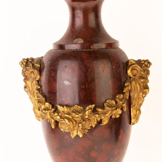 Antique French Rouge Marble & Bronze Satyrs Table Lamps, Set of 2 For Sale - Image 10 of 17