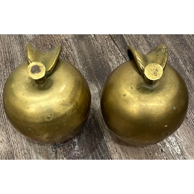 Brass Mid Century Solid Brass Apples- a Pair For Sale - Image 8 of 10