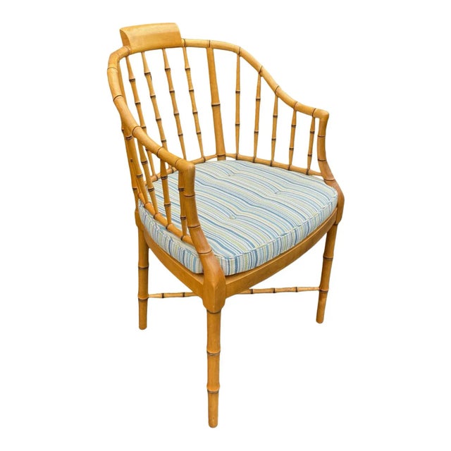 Baker Furniture Vintage Faux Bamboo Tub Chairs With Cane Seat and Cross