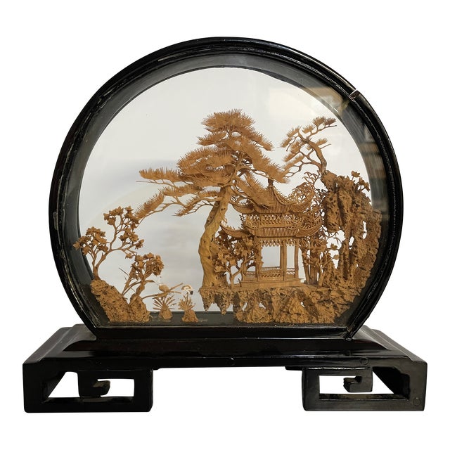 Vintage Chinese Hand Carved Cork Diorama - Mid Century For Sale