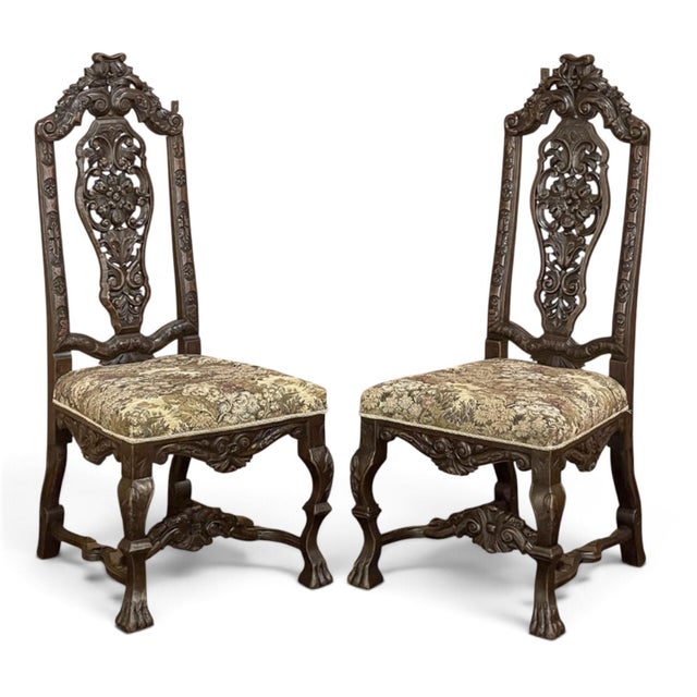 Pair Antique Italian Renaissance Side Chairs For Sale - Image 15 of 15