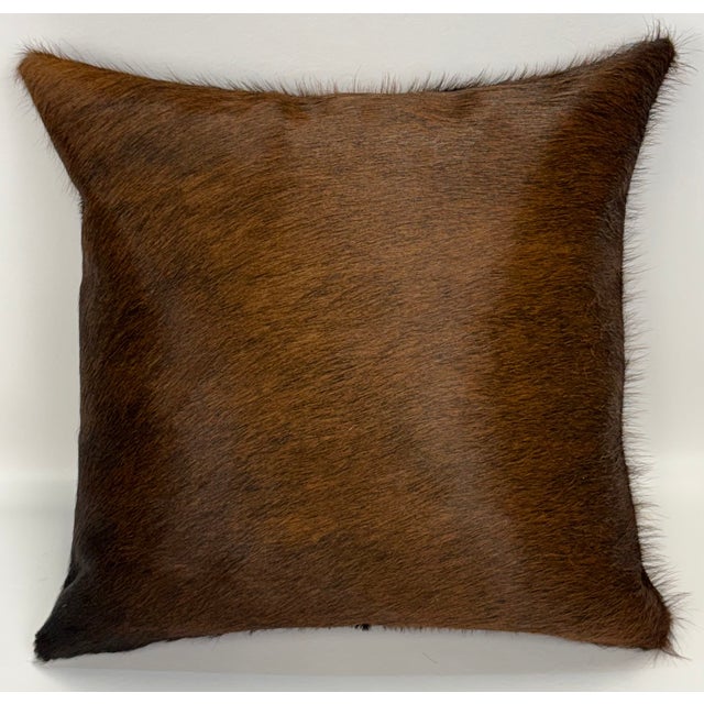 Reversible 16” X 16” Premium Brazilian Watusi Cowhide Pillow Cover – Sculptural Spine Composition - Handcrafted by Pablo Sota Designs. For Sale - Image 4 of 11
