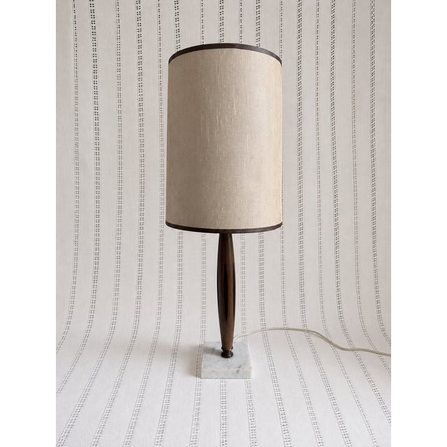 Danish Style Mid Century Walnut and Brass Table Lamp For Sale - Image 12 of 13