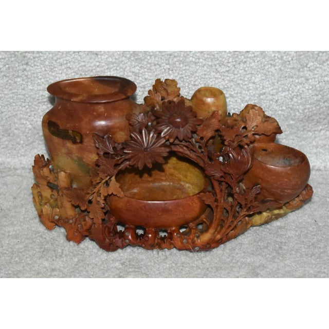 Burnt Orange Vintage Asian Carved Soapstone Decorative Piece For Sale - Image 8 of 12