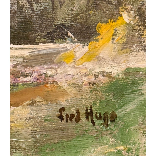 Mid 20th Century Mid 20th Century Framed Oil on Canvas Serene Impressionist Landscape American Artist Frank Hugo For Sale - Image 5 of 12