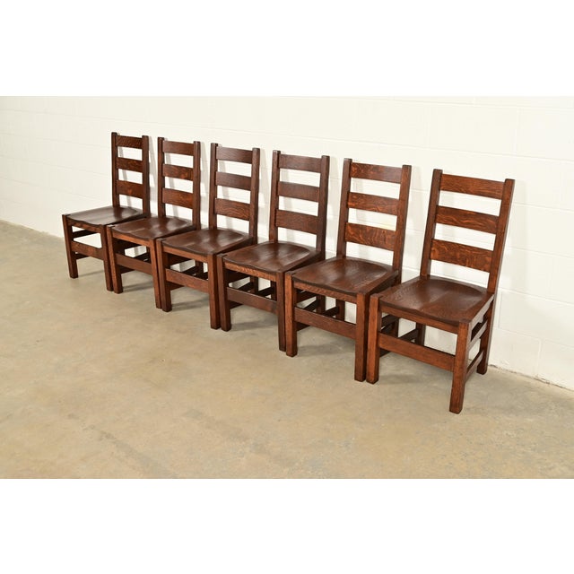 Stickley Brothers Antique Mission Oak Arts & Crafts Ladder Back Side Chairs or Dining Chairs, Newly Refinished For Sale - Image 11 of 12