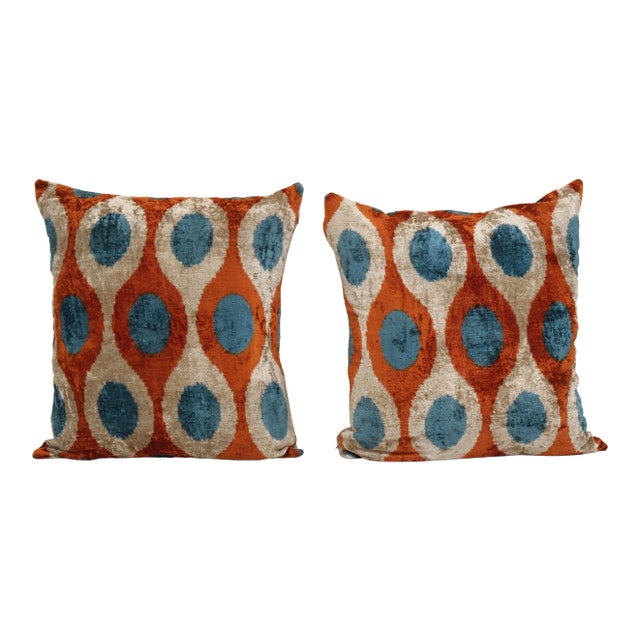 Silk Ikat Velvet Pillow - a Pair For Sale