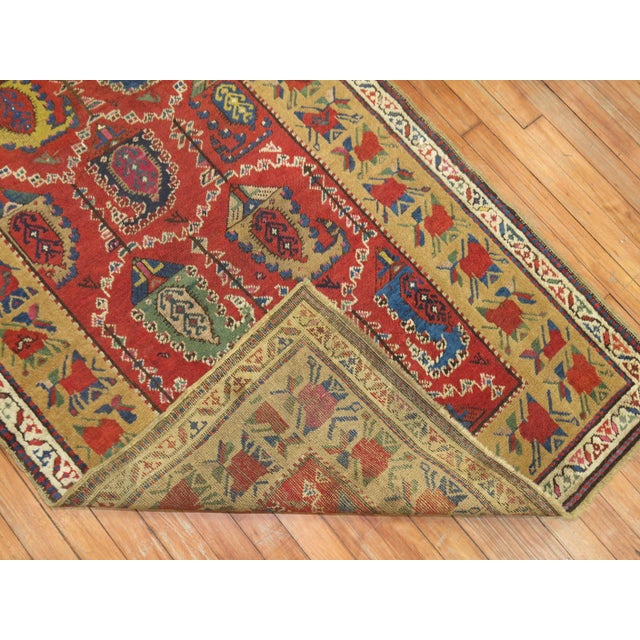 Rustic Traditional Colorful Early 20th Century Antique Karabagh Caucasian Runner - 3'4" x 9'8" For Sale - Image 3 of 6