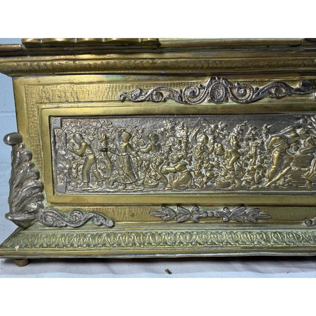 Large Antique Spanish Baroque 2 Tone Heavy Brass Ornate Dresser Casket Desk Box For Sale - Image 13 of 16