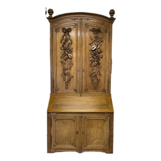 French Buffet Deux Corps With Drop Leaf Desk, European Two Part Secretary With Slant Desk For Sale