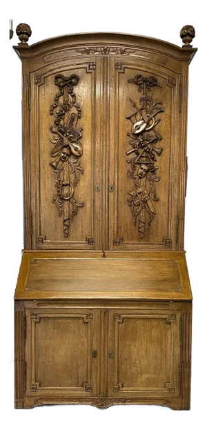 French Buffet Deux Corps With Drop Leaf Desk, European Two Part Secretary With Slant Desk
