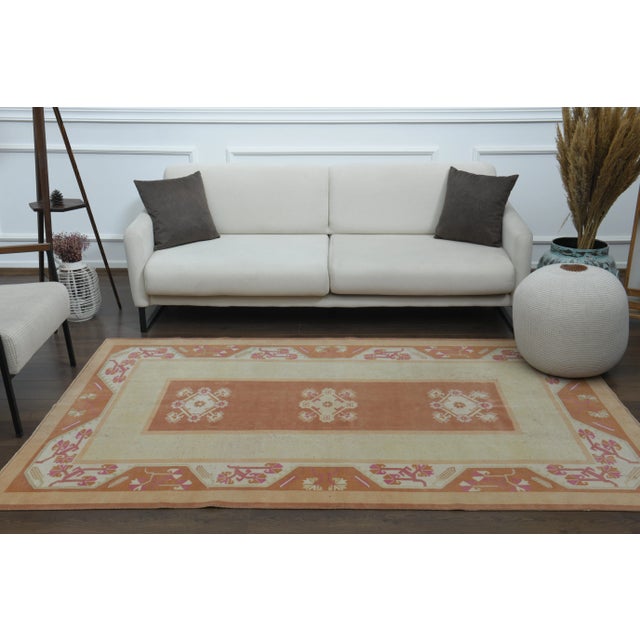Modern 1970s Vintage Turkish Oushak Handmade Wool Cotton Cream Area Rug For Sale - Image 3 of 11