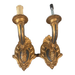 Vintage Italian Renaissance Style,carved , Painted ,Gilded Sconces - Pair For Sale