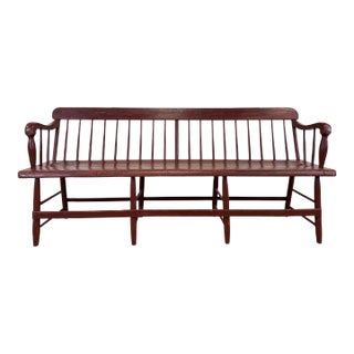 Antique Weathered Red Windsor Style Deacons Bench For Sale
