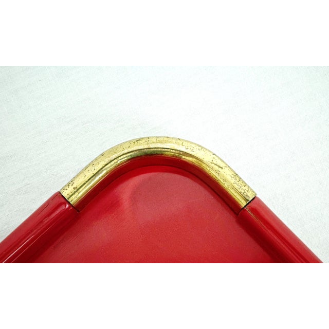 Mid-Century Modern Rectangular Red Lacquered Tray with Brass Corners from Rue Royale, 1960/70 For Sale - Image 12 of 14