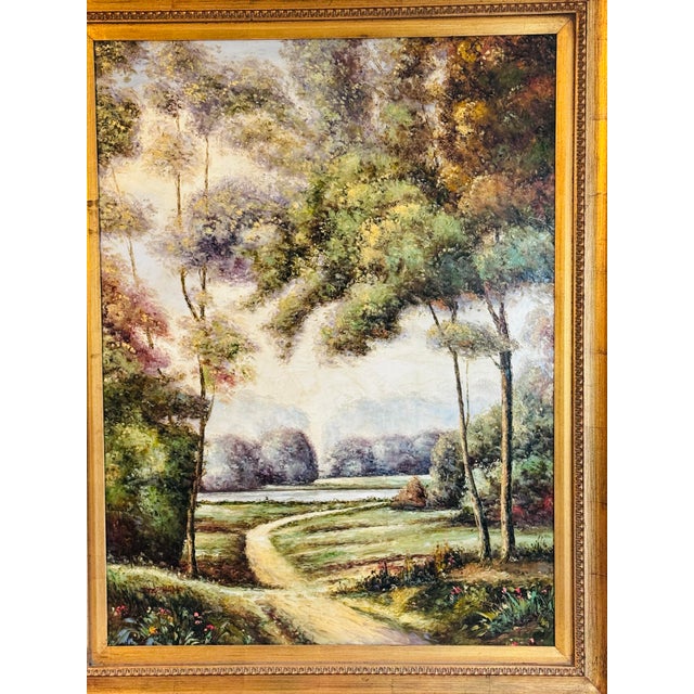 Textile L. Stephano, Oil on Canvas Impressionist Landscape With Gilded Ornate Wood Frame, 2003 For Sale - Image 7 of 12
