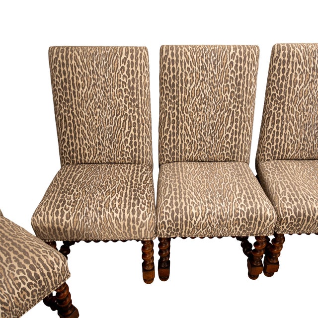 1980s Jacobean Style Barley Twist Dining Chairs in Leopard Print Upholstery – Set of 10 For Sale - Image 13 of 18